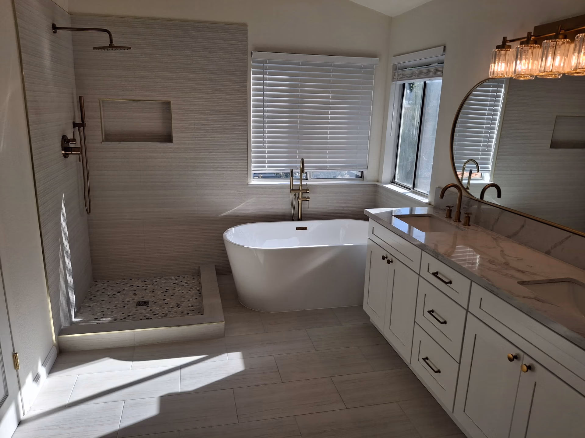 tile shower, tub, and vanity bathroom remodel