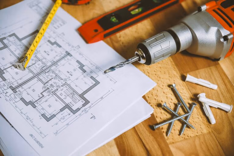 construction tools and architect plans